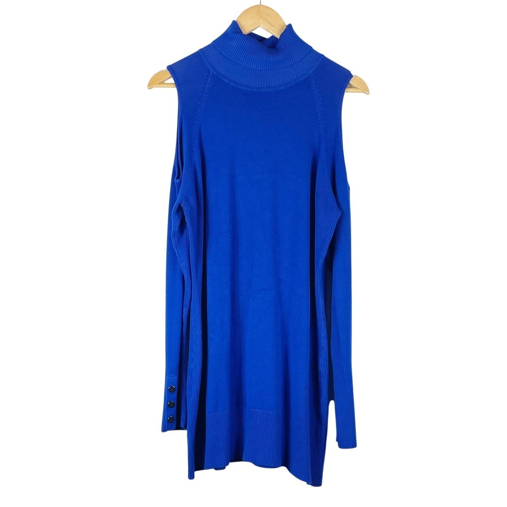 Vintage Cache Women's Cobalt Blue Tunic Top Mini Dress Size XL Cold Shoulder